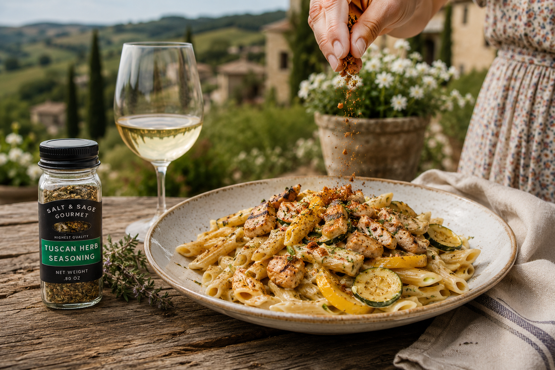Easy Summer Pasta with Tuscan Herb Grilled Chicken &amp; White Wine Lemon Cream Sauce