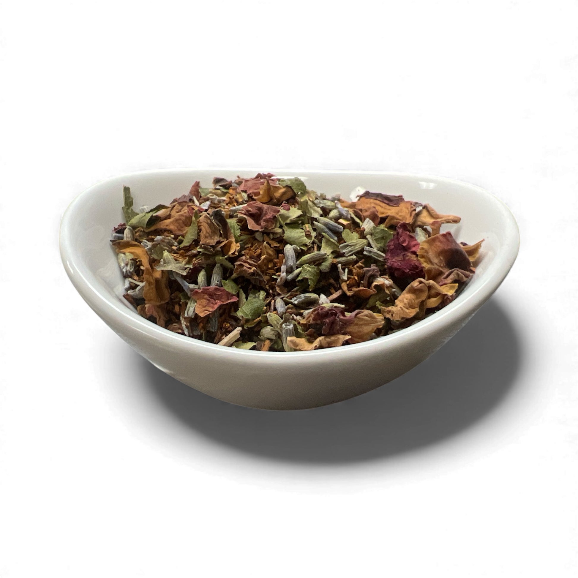 Loose-leaf Lady Myrtle Grey herbal rooibos tea blend with lemon myrtle, lavender, rose petals, and bergamot — Sage Craft small-batch tea.