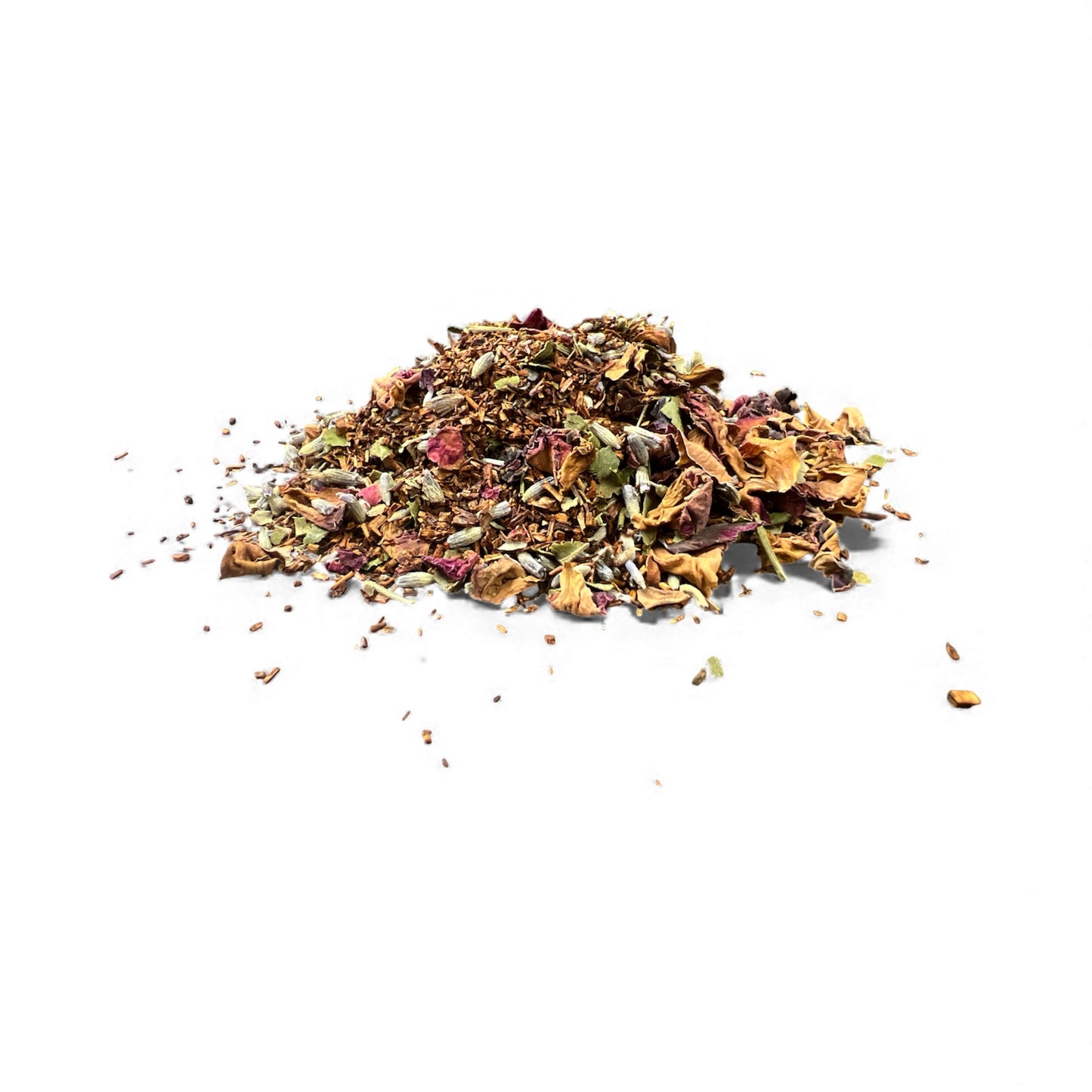 Loose-leaf Lady Myrtle Grey herbal rooibos tea blend with lemon myrtle, lavender, rose petals, and bergamot — Sage Craft small-batch tea.