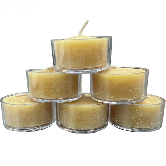 Natural Beeswax Tealight Candles - 6 Pack Clear Cups Honey Candles