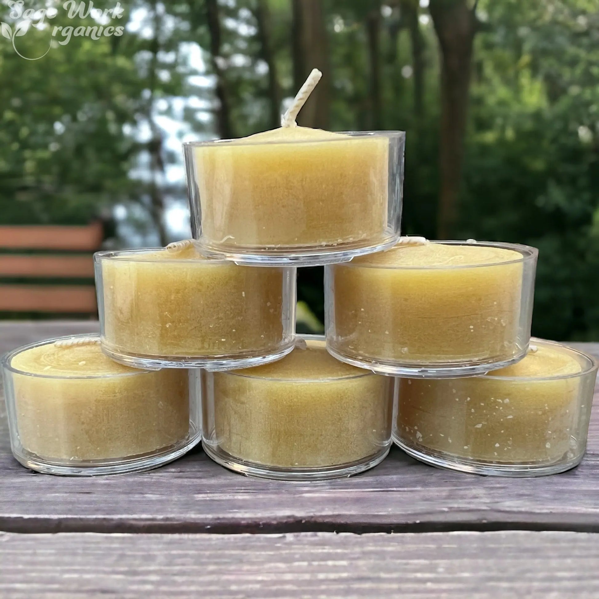 Natural Beeswax Tealight Candles - 6 Pack Clear Cups Honey Candles